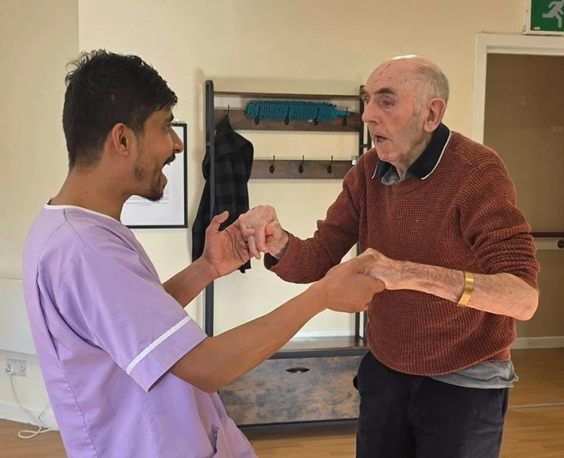 Residents enjoying exercise activities at Broxburn Care Home